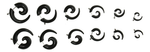 6 Pares De 16 Calibre De Acrílico Negro Espiral Falso Oreja