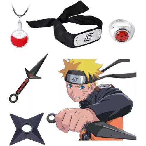 Set Naruto Cosplay Anillo Collar Banda Shuriken Kunai 5 Pcs