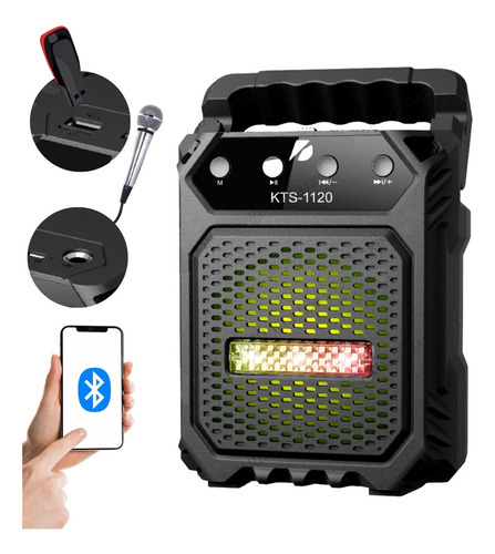 Caixa De Som Led Rádio Suporte Para Celular Kts-1120 Cor Preto