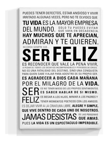 Cuadro Focu Deco Lienzo Canvas 25x37 Frase - Ser Feliz