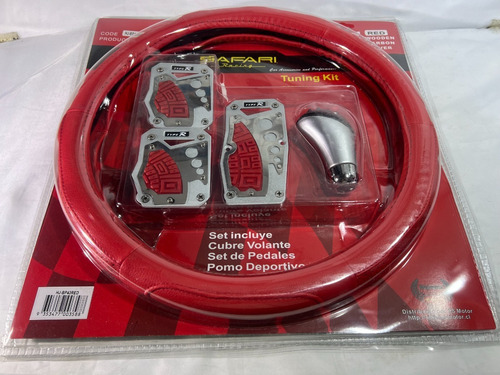 Imagen 3 de 8 de Cubre Volante Pomo Palanca Cambio Kit Tuning Auto Rojo K680