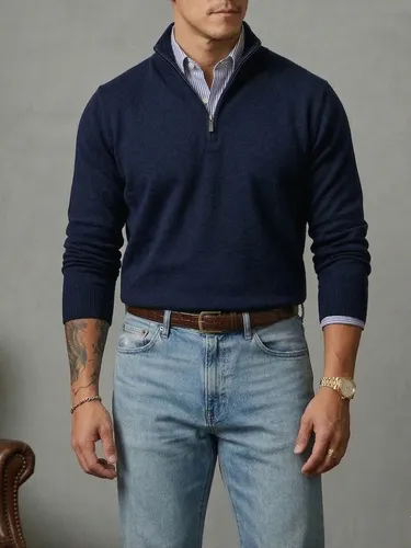 MLB 4007621809 Sueter Masculino Ziper Elegante Gola Alta Inverno Old Money JM