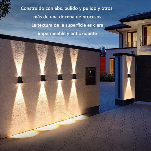 Lamparas De Pared Exterior Focos Led Solar Luz Negro 3focs