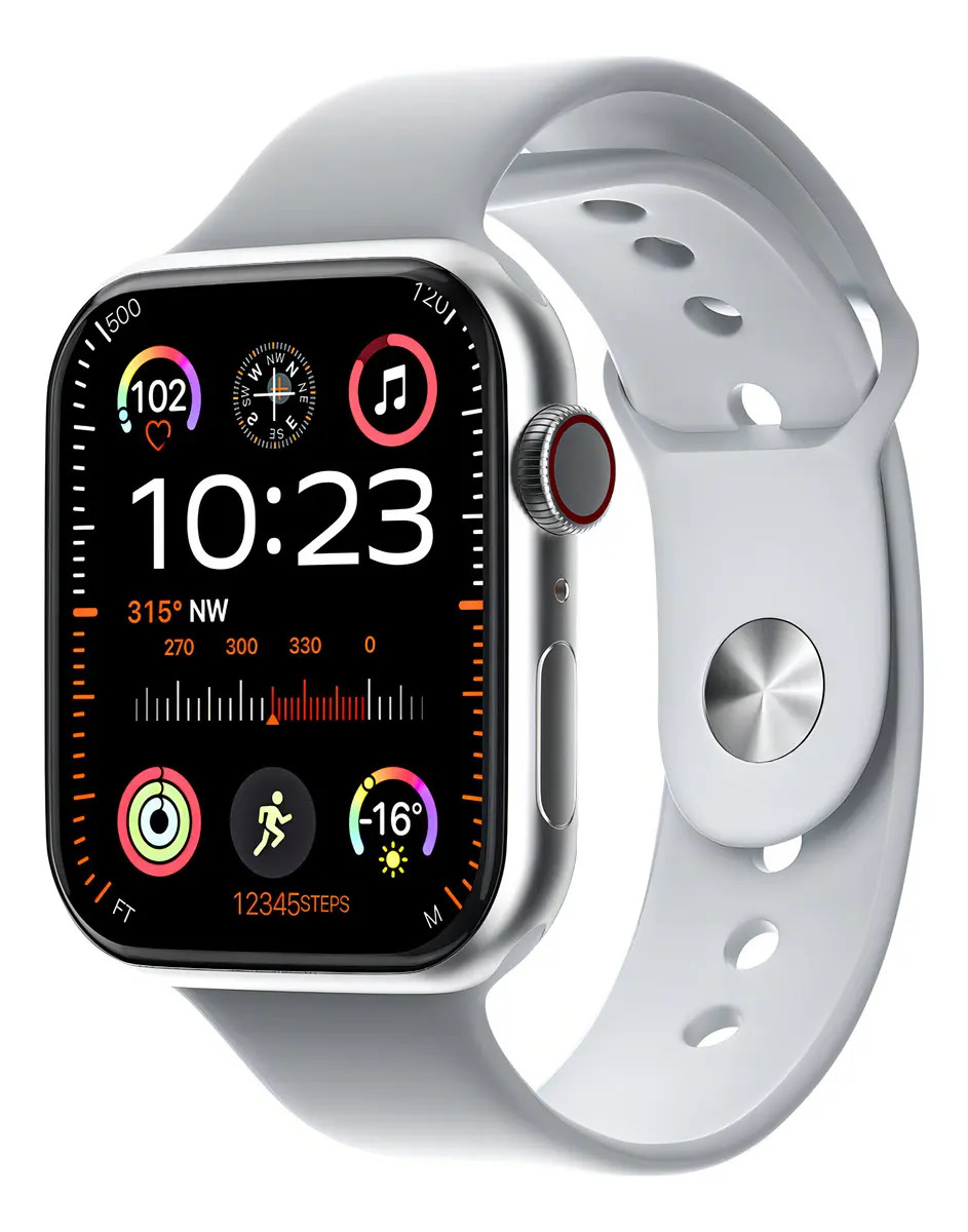 Relógio Smartwatch W64 Pro Max Ultra Plus Ip67 Lançar Em2025 Caixa Prata/ Pulseira Cinza