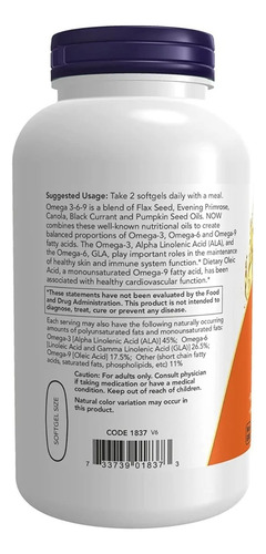 Completo Omega 3 6 9 Puro Concentrado Vegano 2000mg X250caps Insipido