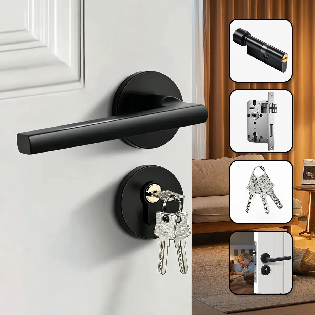 Vanance Cerradura Chapa Puerta Con 3 Llaves Seguridad Hogar Recamara Alta Seguridad Van060302 Chapa Seguridad Puerta Cerraduras Manija Para Baño Y Puerta Principal Color Negro