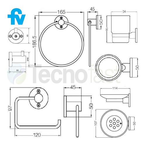 Kit De Accesorios 5 Piezas Fv Arizona 0179.05/b1 Set Baño