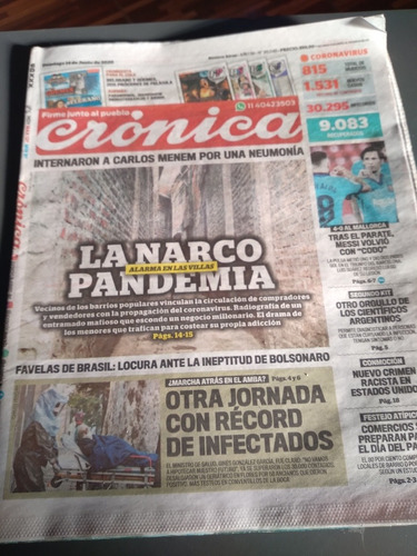 Diario Cronica 14 6 2020 N20.045 Menem Messi 