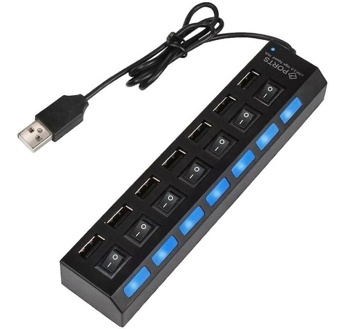 Imagen 2 de 4 de Hub Usb Multiplicador 7 Puertos Usb 2.0 C/ Switch Onoff Hub