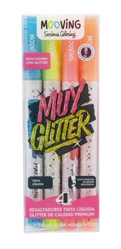Resaltadores Con Glitter Mooving Coloring X4 Colores