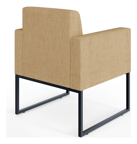 Kit 02 Poltronas Decorativa Sala Recepção Base Fixa De Metal Helô L02 Linho Bege Escuro