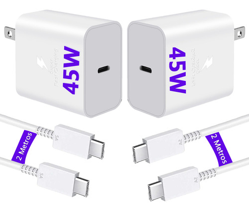 Allaceryvva® 45 W Cargador2 Piezas Super Rápida Charge Type C With 2 Metros 5a Cable para Samsung S25 Ultra S24 Ultra S23 Ultra S22 Ultra Para iPhone 15/16 Pro Max