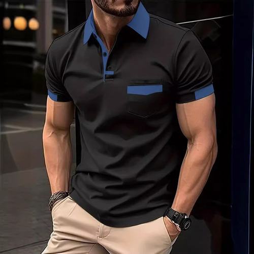Camisa Polo Deportiva Con Bolsillo Y Bloques De Color
