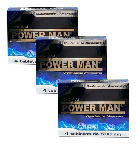 Imagen 1 de 6 de Power Man 3 Carteras De 4 Tabletas Cada Una Pastilla Azul Or