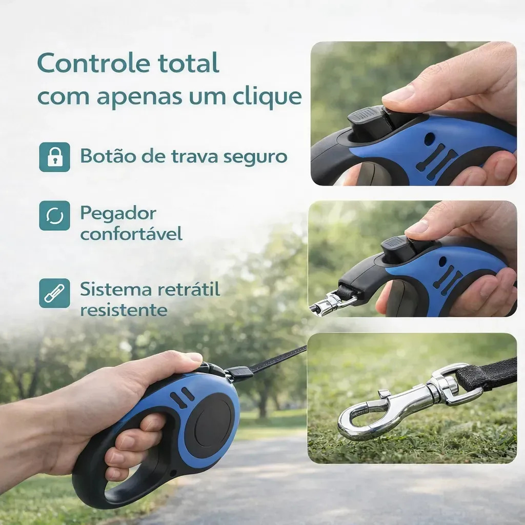 Guia Retrátil para Cães e Gatos de 5 Metros com Trava de Segurança e Suporte de até 20kg · foto 3