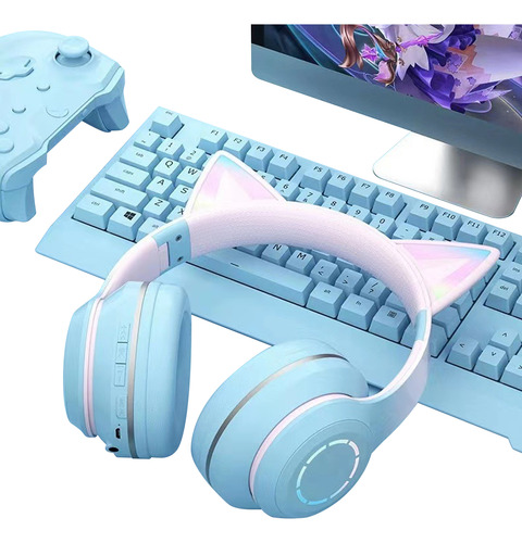 Auriculares Orejas De Gato Bluetooth Inalámbrico Led Rgb