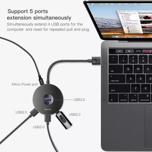 Hub Usb Baseus Power Round Box 4 En 1, 5gbps, Cahub-f01