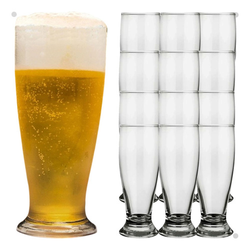 Kit Jogo 12 Copos De Vidro 350ml Tulipa Munich Copo P/ Chopp