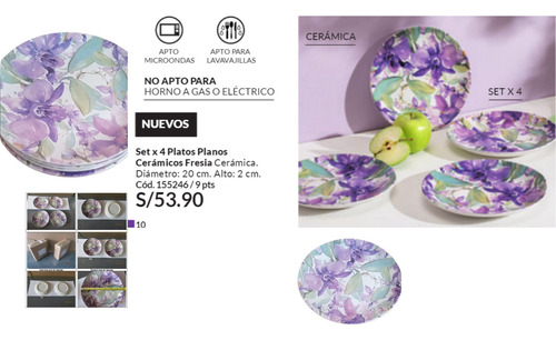Set X 4 Plato Plano Tendido Ceramica Fresia De Avon Oferta