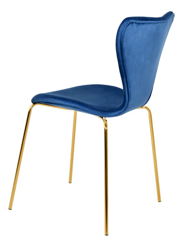 Juego Set 4 Sillas Terciopelo Comedor Tapizada Minimalista Estructura de la silla Dorado Asiento Azul marino
