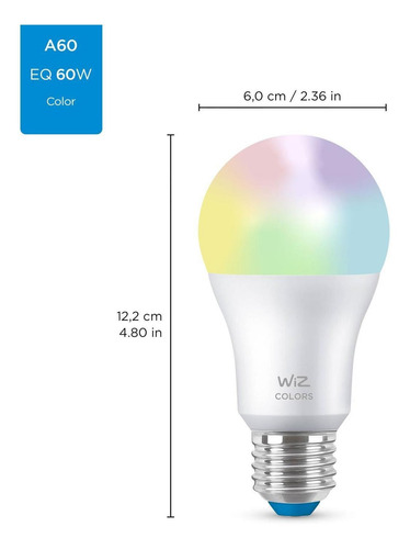 Imagen 3 de 11 de Wiz Bombillo Led Inteligente A19 Wi-fi Luz Fria Y Calida + C