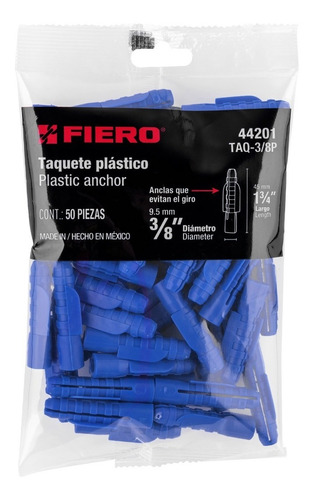 Bolsa Con 50 Taquetes De Plástico 3/8 Fiero
