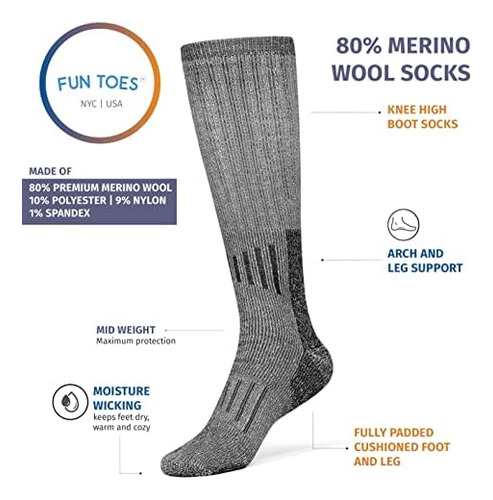 Fun Toes 80 % Lana Merino Calcetines Para Botas, Calcetines