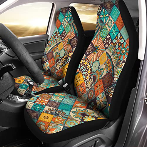 Bulopur Bohemia Plaid Design Front Seat Cover Sets 2 Pack, C