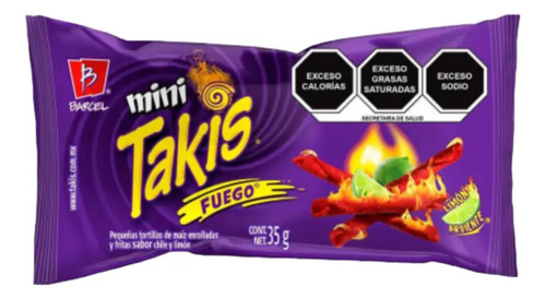 Barcel Takis Fuego Mini Papas Chile Botana 25pz De 35g Envio