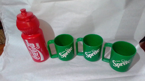 Botella De Coca Cola Y 3 Tazas De Sprite De Plastico 