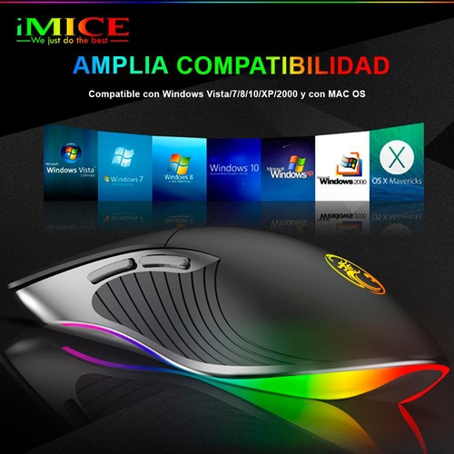 Cable Mouse H'maston X6 Rgb reforzado con 6 botones LED de 1,80 m color negro