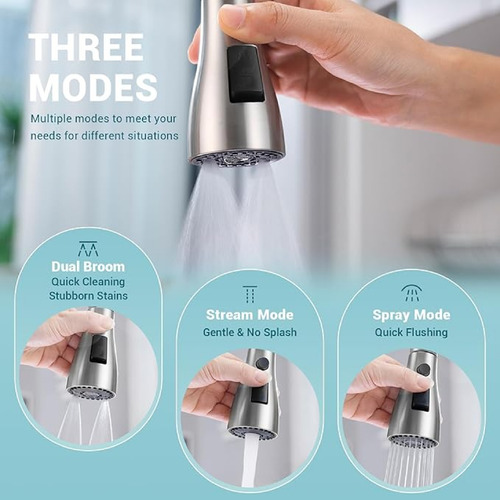 Grifo Multifuncional Extraíble Con Mezcla Y Giro 360° Plateado Brillante