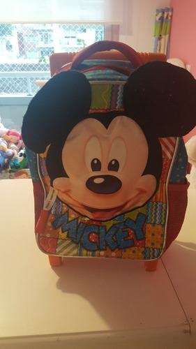 Mochila Disney Mickey Con Carro Tamaño 12