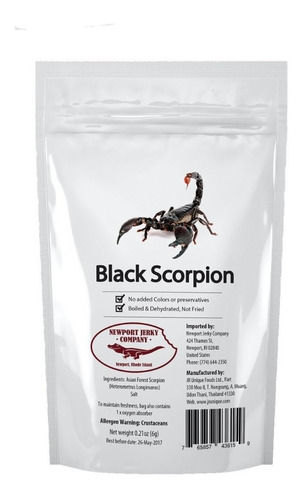 Insecto Comestibles  Black Scorpion Bocadillo Nutritivo 1oz