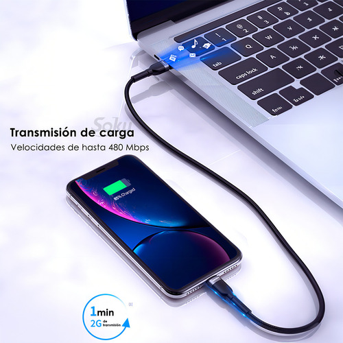 Soku Cable Pro Lighting A Usb C 3a 27w Pd Rudo Para iPhone Color Negro