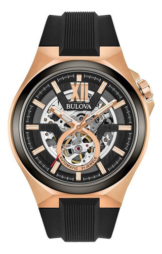Reloj Bulova Automatic Gm 98a177 Original E-watch Color De La Correa Negro Color Del Bisel Negro Color Del Fondo Negro