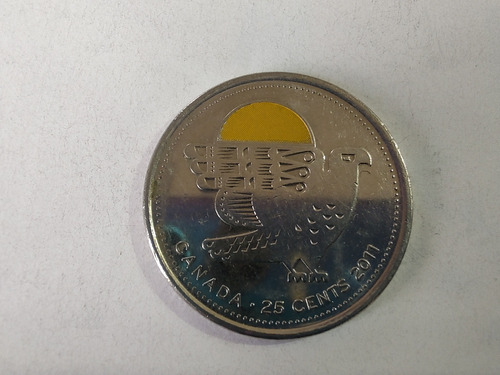 Moneda Canadá 25 Cents 2011 Halcón Peregrino Colór(x1236