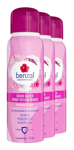 Benzal Spray Desodorante Íntimo Odor Block 3 Pack 