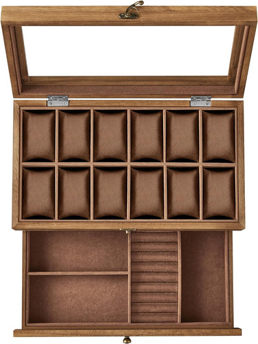 Songmics Caja Para Relojes De 12 Ranuras, Vitrina Para Re...