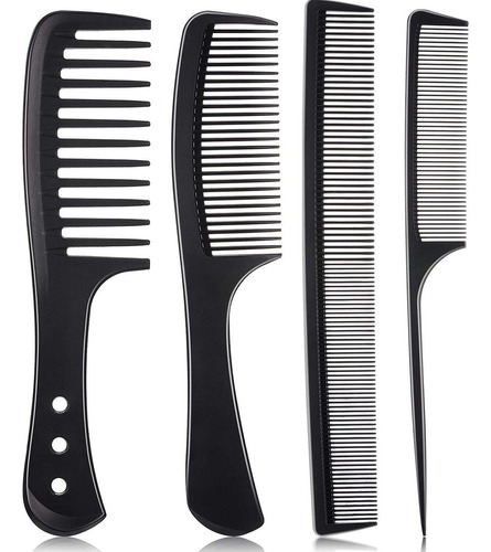 4 Pieces Carbon Fiber Hair Comb Set, Fine And Wide Tooth 