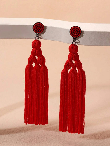 Pendientes Largos Con Fleco Rojo/unitalla