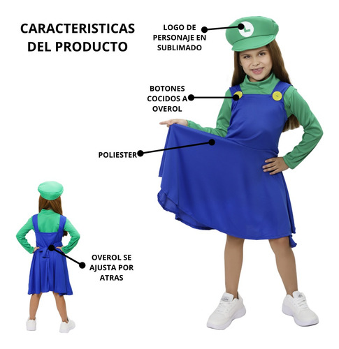 Imagen 4 de 10 de Disfraz Luigi Niña