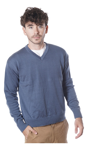 Sweater Hombre Liso Hilo Cuello V Colores Premium H13