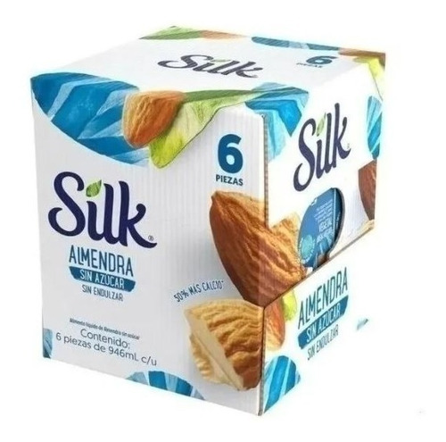 Silk Bebida De Almendra Sin Azúcar, 6 Piezas De 946 Ml