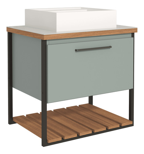 Gabinete Para Banheiro Com Cuba Vitta 60cm Metalon/pistache