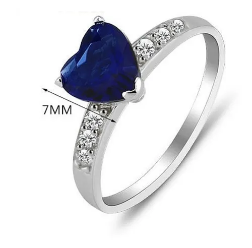 Anillo Corazon Azul Safiro Boda Promesa Compromiso Plata Solida