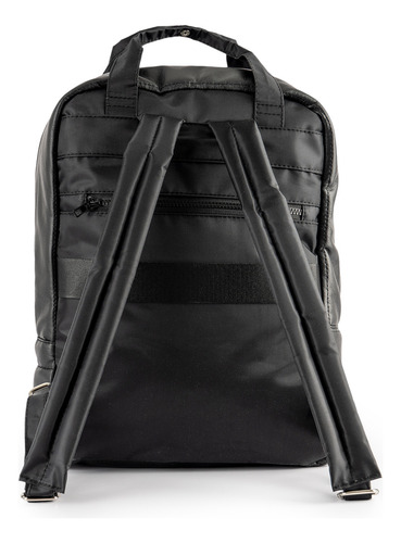 Mochila Olimpia Puffer Merope Color Negro engomado Diseño de la tela Rayas
