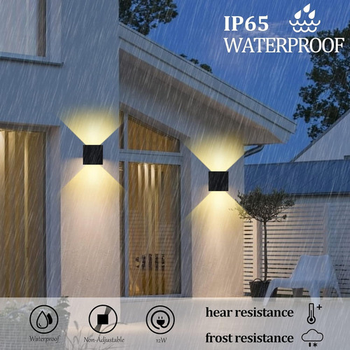 Doremama 12W Luz De Pared Luz Arbotante Led Pared Uso Exterior 3000K Luz Amarilla Cálida Moderno Iluminación Lámpara, Negro