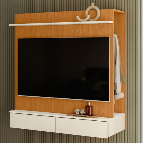 Painel Para Tv Até 42 2 Gavetas Com Closet Wave Albatroz Cor Cinamomo/off White