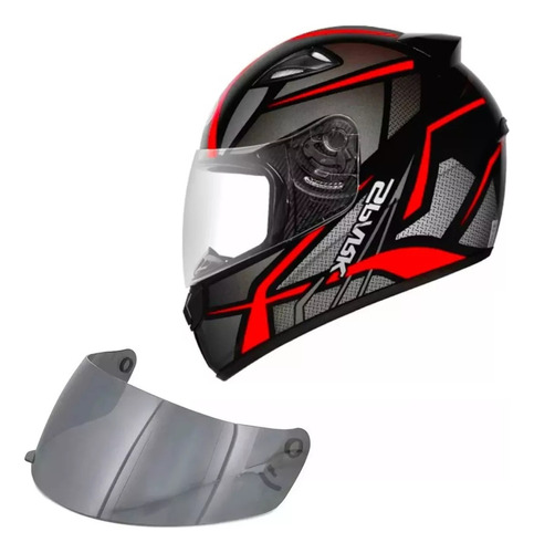 Capacete Ebf Spark Spider Preto Vermelho + Viseira Espelhada